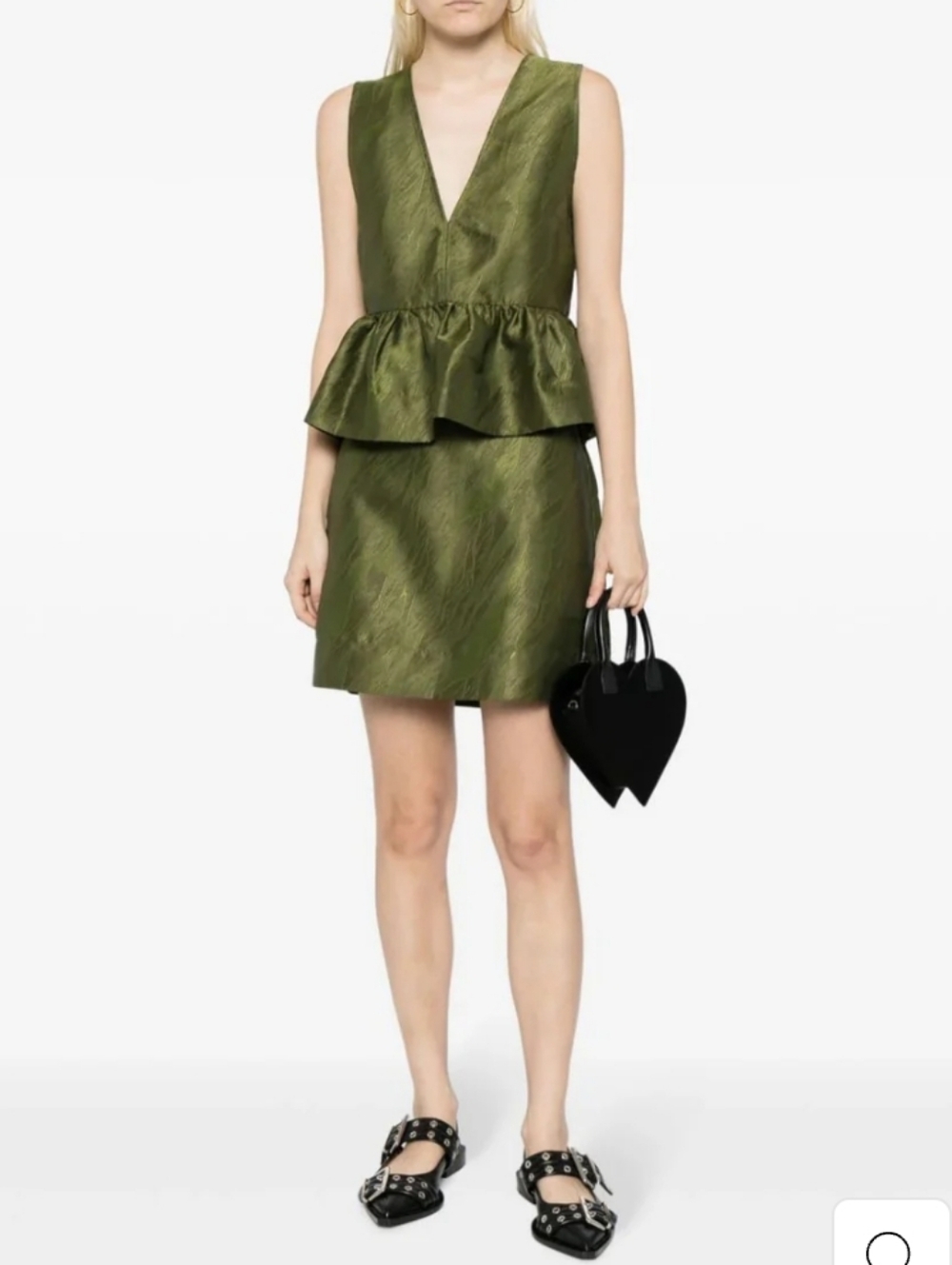 NWT Ganni Green Shiny Jacquard Mini Skirt Size 36